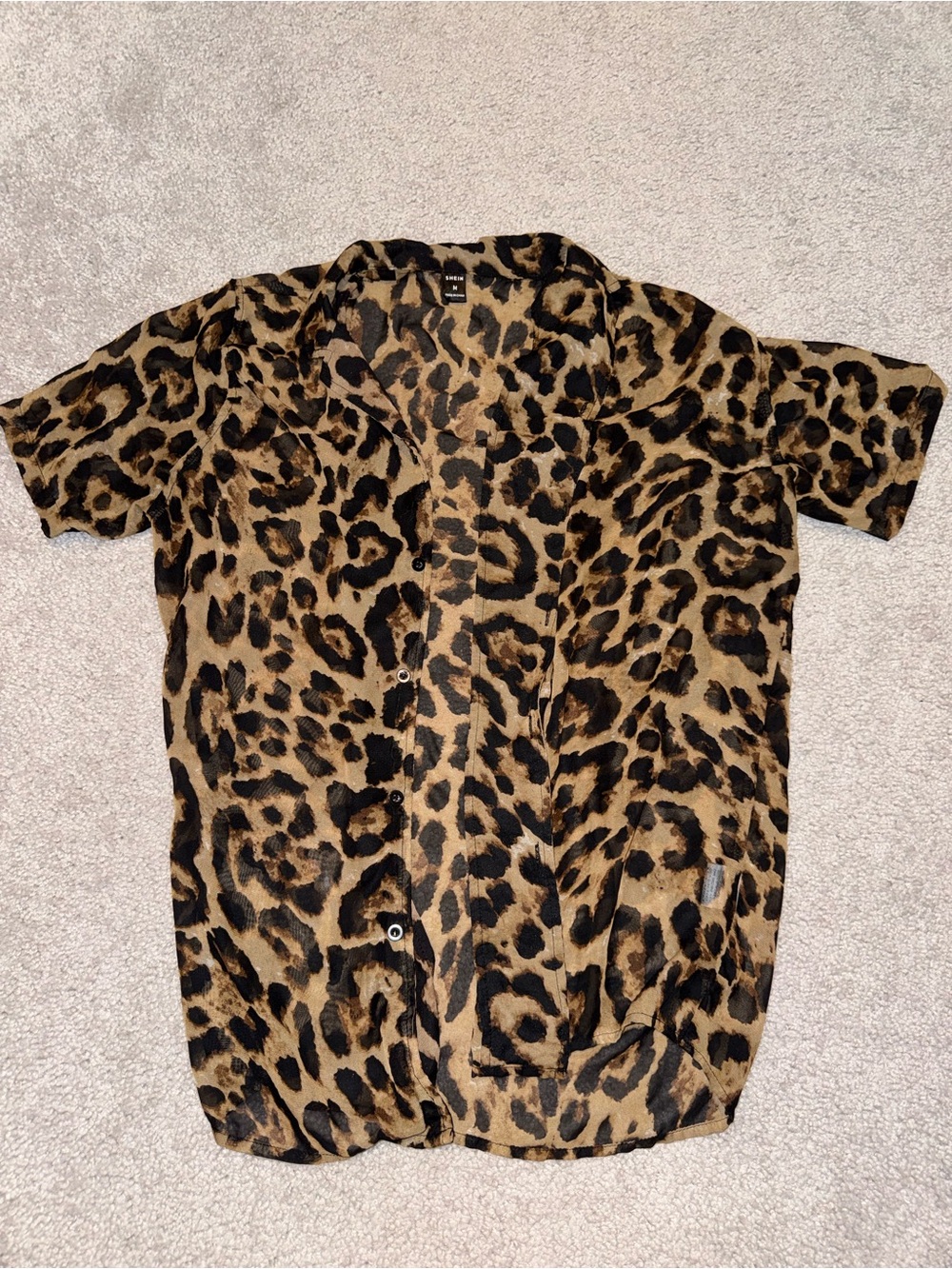 SHEIN Leopard Print Button-Down Shirt - Brown/Black